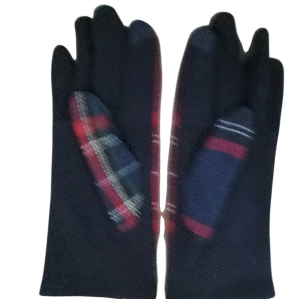 Mud Pie Womens Navy Blue Red Tartan Plaid Fleece Lined Touchscreen Tech Gloves